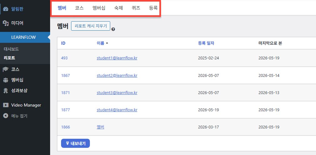 LEARNFLOW 리포트에서 어떤 상세 정보를 확인할 수 있나요?